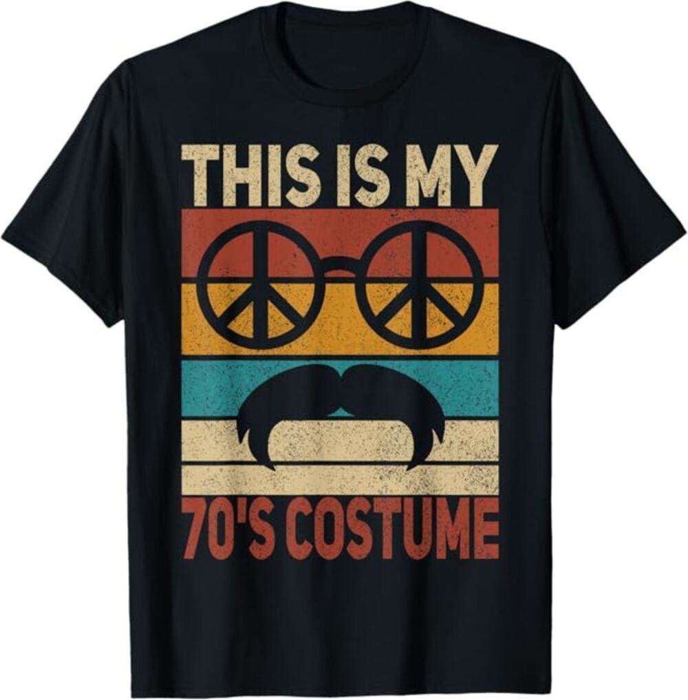 NWT ~ Black 70's Peace Sign & Mustache T-Shirt Top ~ Men's Size SMALL